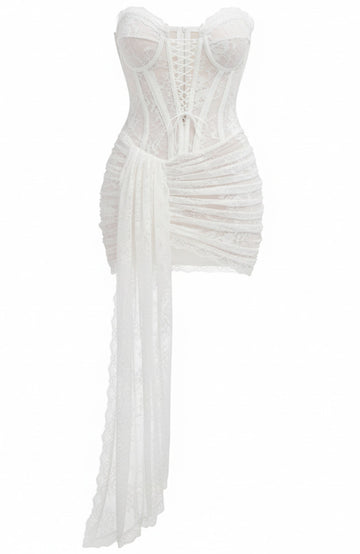 Strapless Lace Bustier Corset Dress White