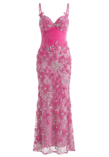 Floral Lace Bustier Maxi Dress Pink