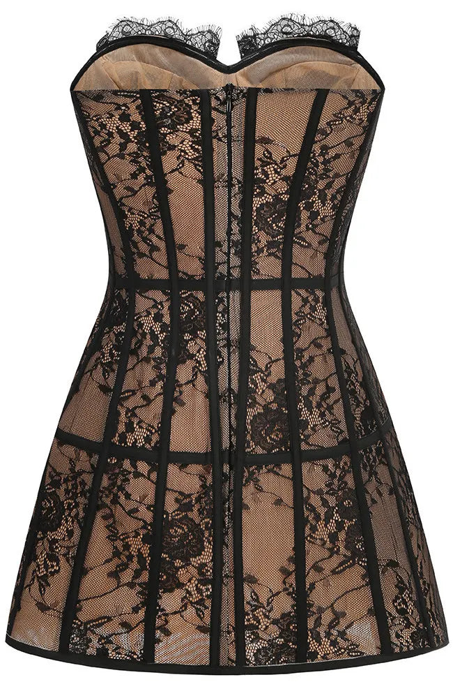 Strapless Lace Bustier A Line Dress Black