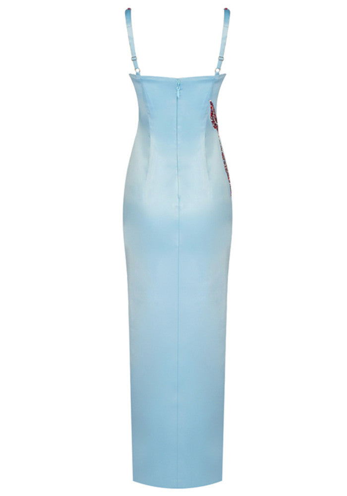 Crystal Bustier Starfish Detail Maxi Dress Blue