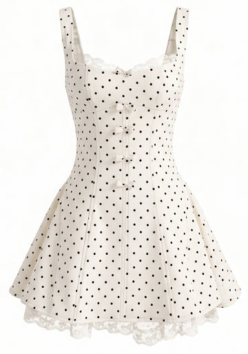 Polka Dot Lace Insert A Line Corset Dress Ivory