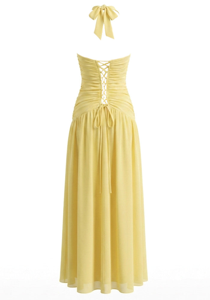 Halter Corset A Line Maxi Dress Yellow