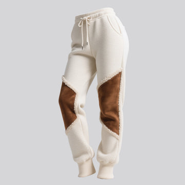 Women's Retro Western Waffle Contrast Suede Track Pants
