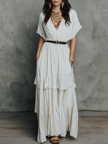Boho Ivory Soft Flowing Layered Maxi Dress