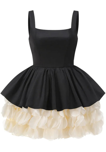 Petal Detail A Line Dress Black Ivory