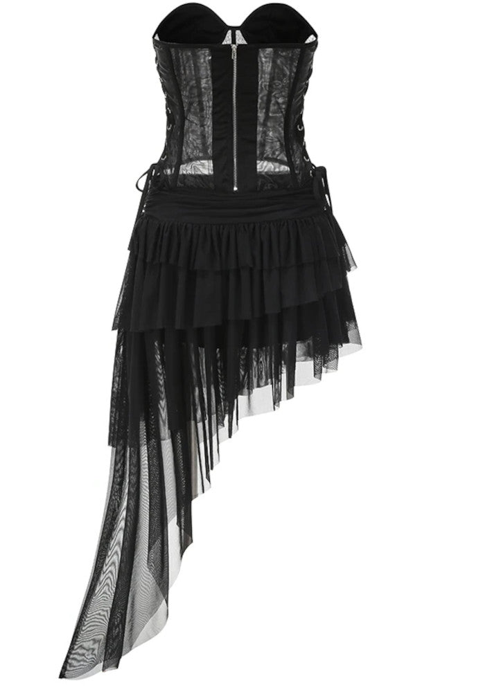 Strapless Corset Ruffle Two Piece Dress Black