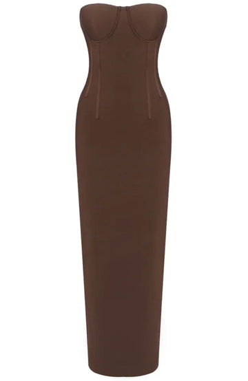 Strapless Bustier Maxi Dress Brown
