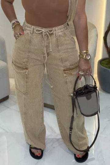 Women's Drawstring Wide-Leg Cargo Jeans