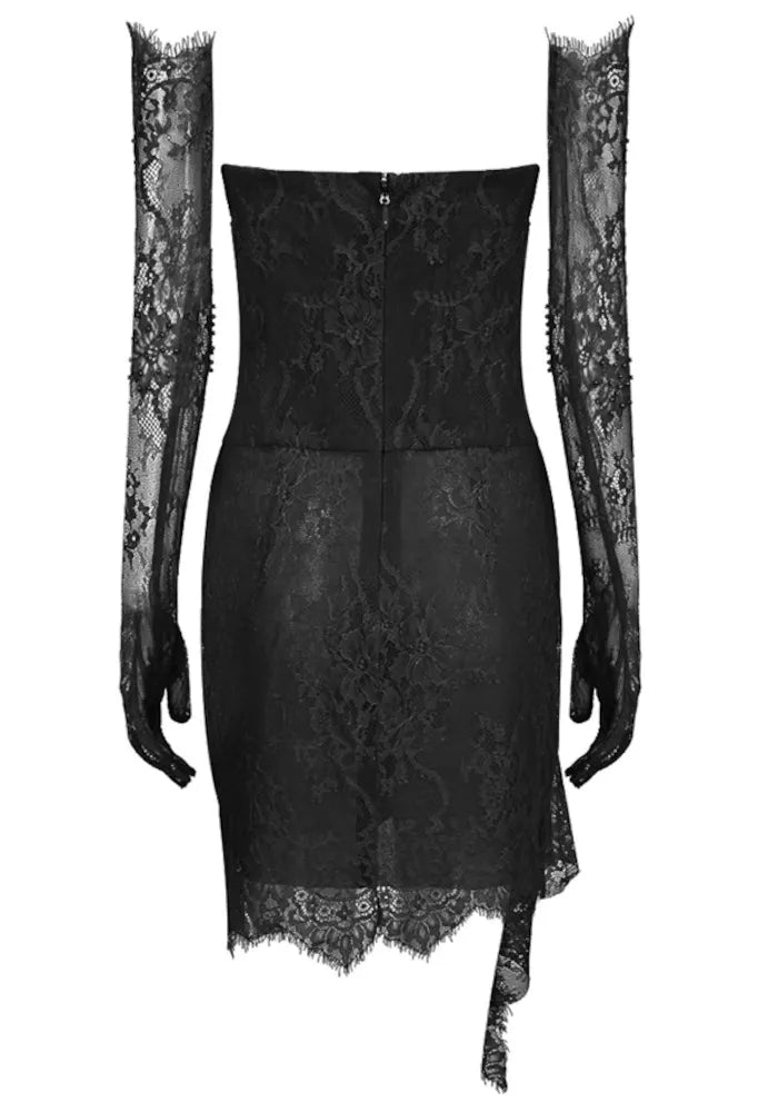 Strapless Embellished Lace Corset Dress Black