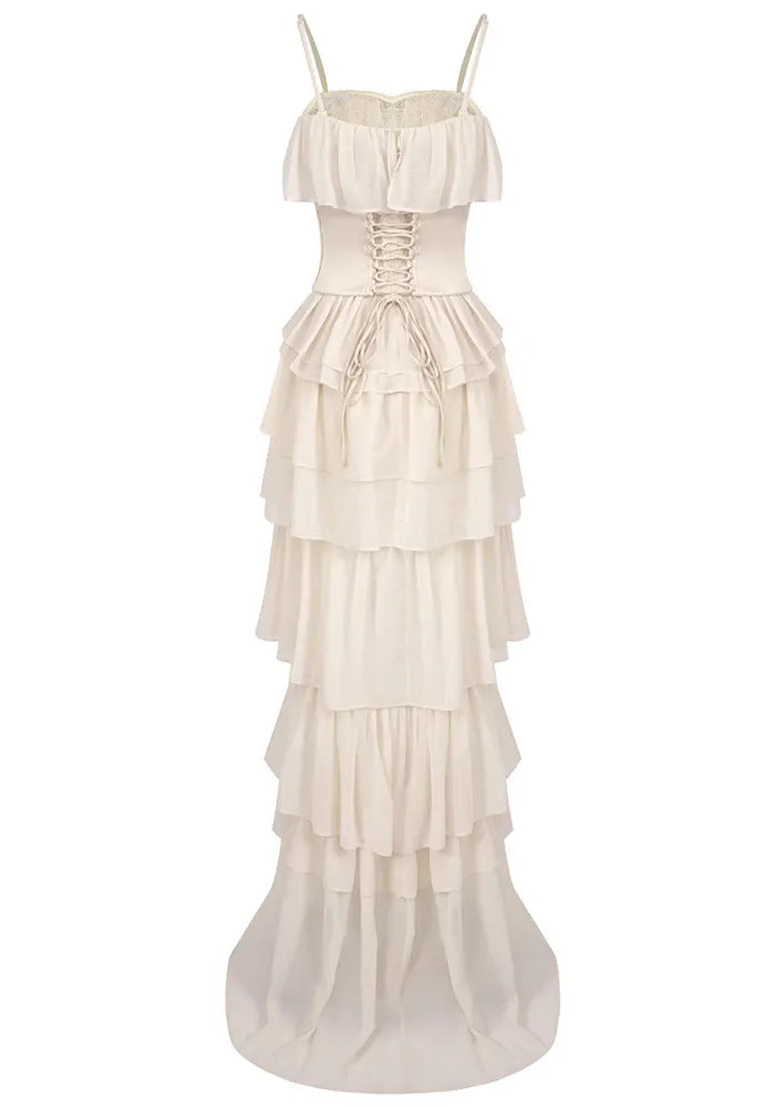 Corset Ruffle Maxi Dress Ivory
