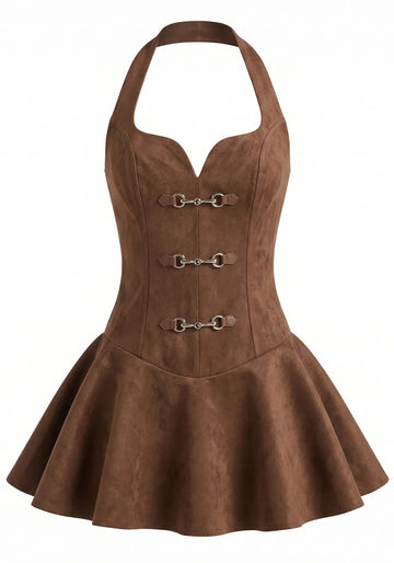 Halter A Line Dress Brown