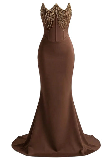 Strapless Embellished Corset Maxi Dress Brown