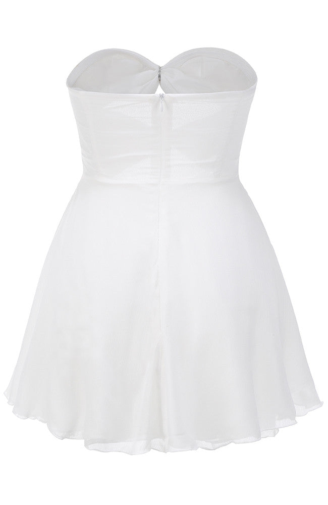 Strapless Ruched A Line Dress White