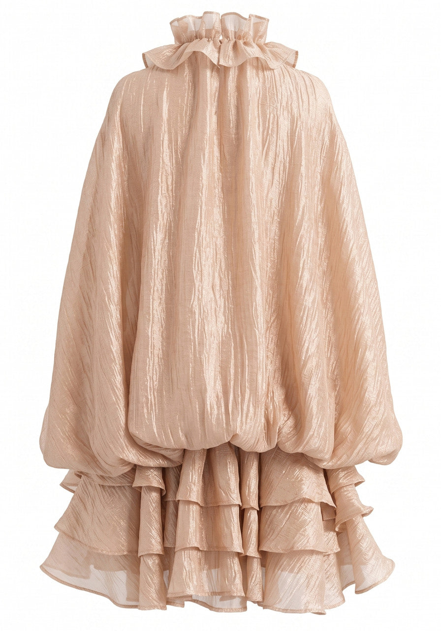 Floral Ruffle Dress Light Brown
