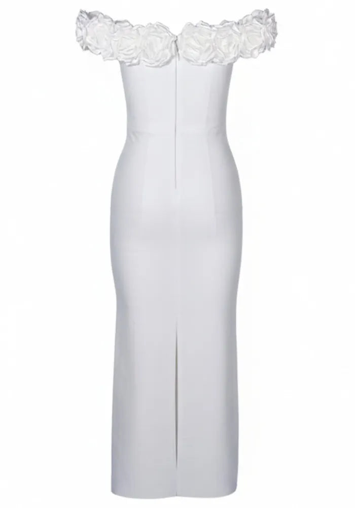 Floral Bardot Midi Dress White
