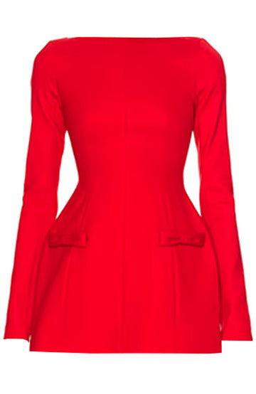 Long Sleeve Bow Detail A Line Dress Red