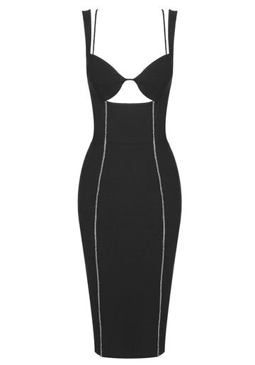 Bustier Sparkly Trim Midi Dress Black