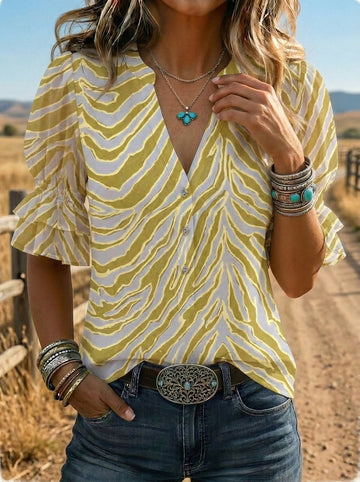 Women's Retro Floral Puff Sleeve Casual Shirt