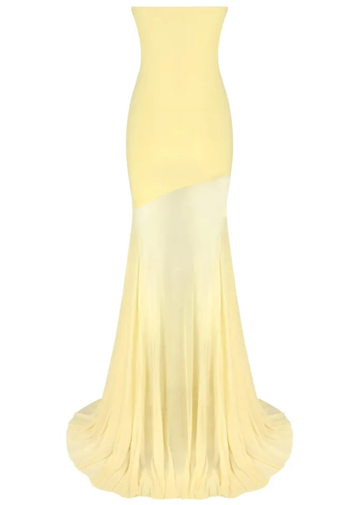 Strapless Mermaid Mesh Maxi Dress Yellow