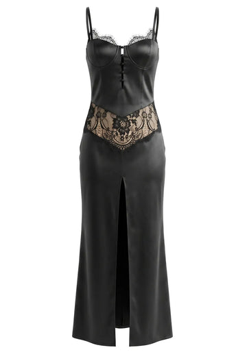 Lace Insert Maxi Dress Black