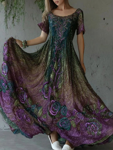 Women's Retro Exquisite Sparkling Floral Embroidered Casual Cotton Linen Dress
