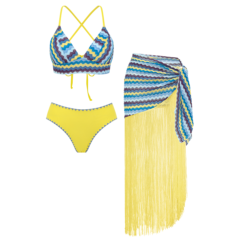 Blue Wavy Stripes Textured Swimsuit Set(s)