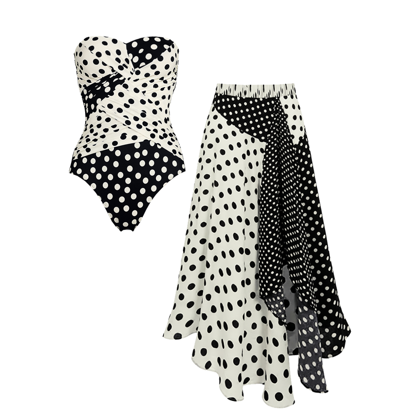 Black & White Color Blocking Polka Dots Swimsuit set(s)