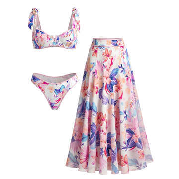 Watercolor Hibiscus Bloom Tie-shoulder Swimsuit set(s)