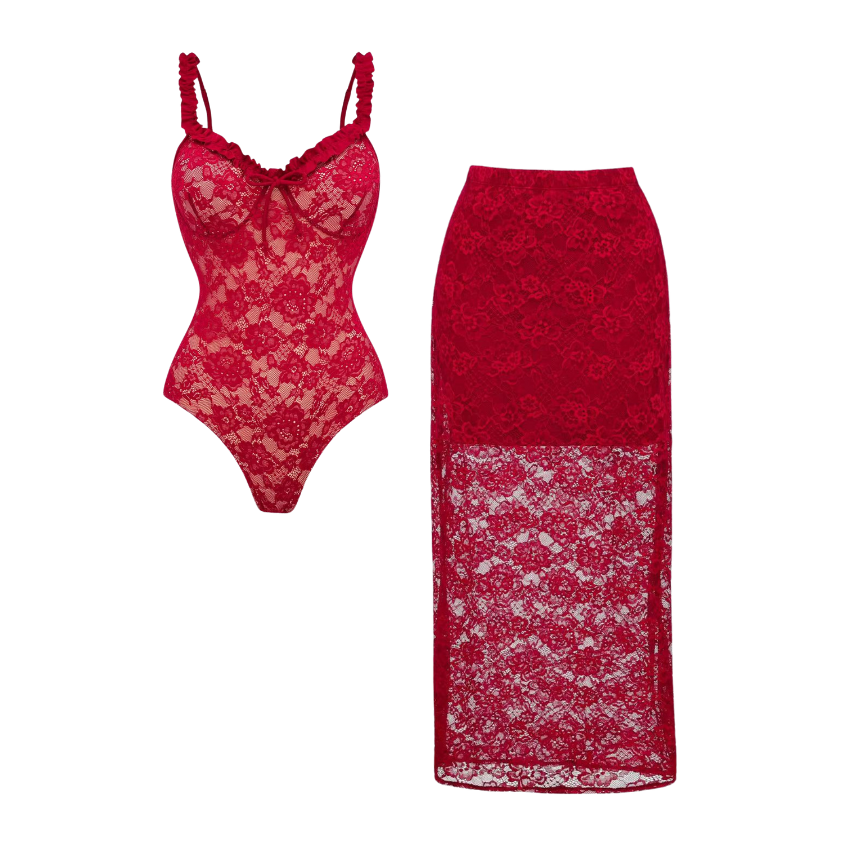 Red Lace Patchwork Swimsuit Set(s)