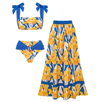 Iris Print Bow-detailed Swimsuit set(s)