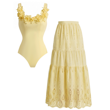 Yellow 3D Flower Decor Swimsuit Set(s)