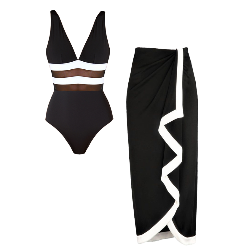 Tummy Control V-neck Color Blocking Swimsuit Set(s)