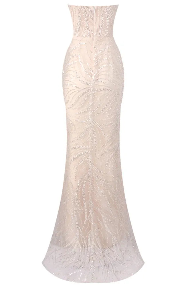 Strapless Crystal Mermaid Maxi Dress Nude