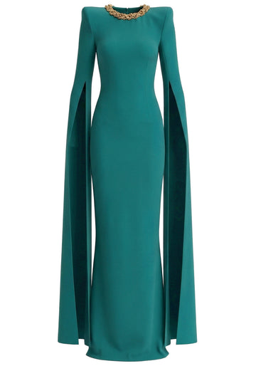 Cape Sleeves Maxi Dress Green