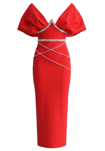 Bardot Crystal Bustier Maxi Dress Red