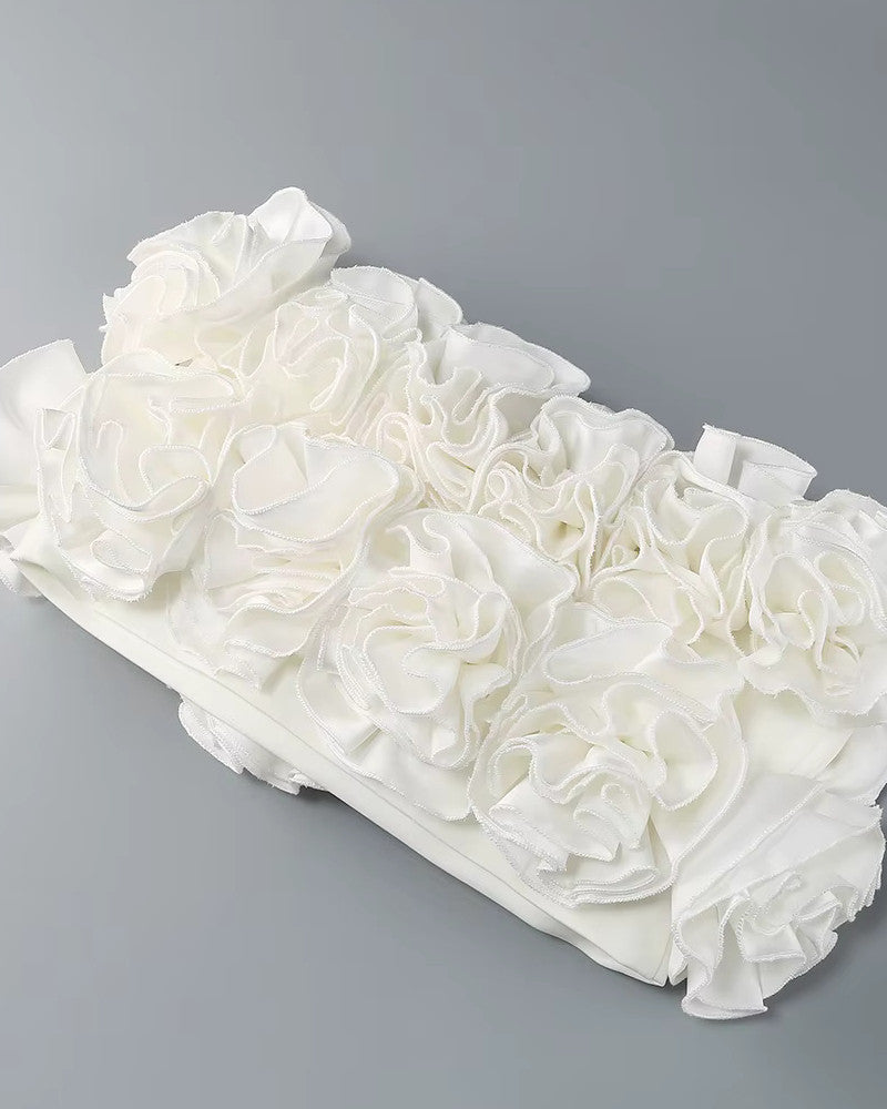 Strapless Corset Floral Ruffle Two Piece Dress White