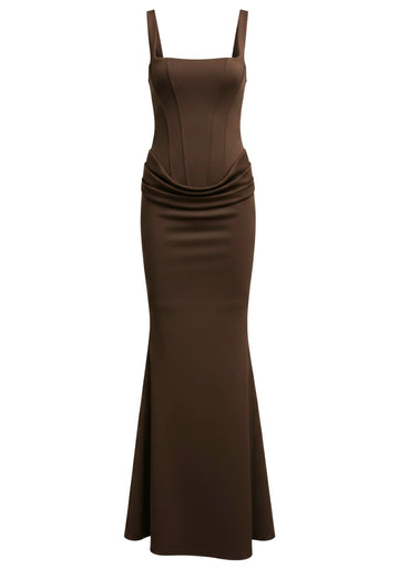 Corset Draped Maxi Dress Brown