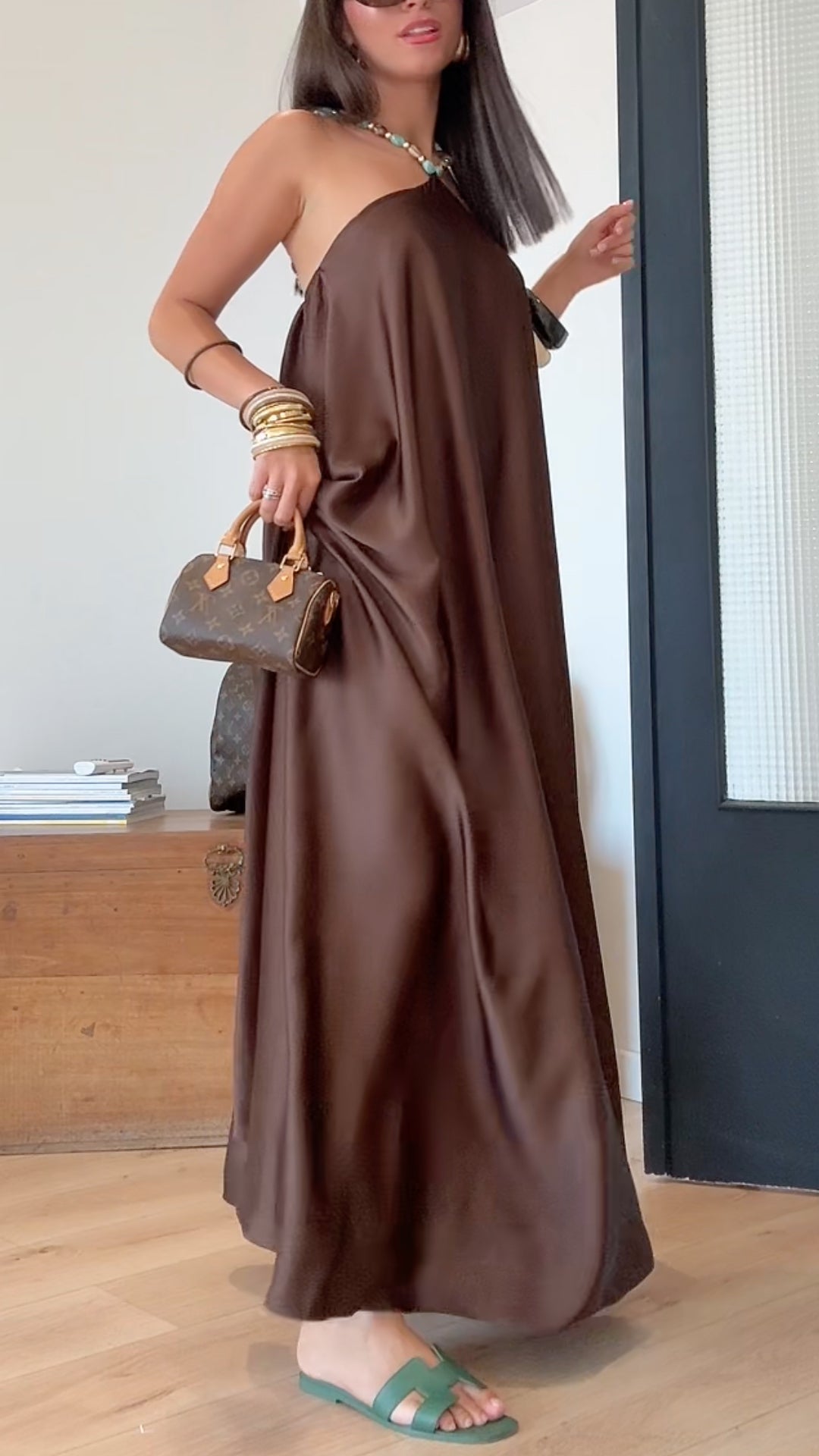 Halter Satin Flowy Maxi Dress