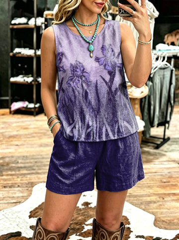 Women's Vintage Sleeveless Patchwork Casual Suit