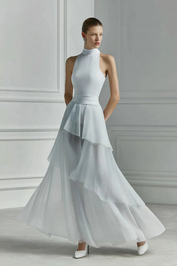 Women's Halter Neck Tiered Chiffon Maxi Dress