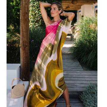 Oblique Shoulder Ombre Print Dress