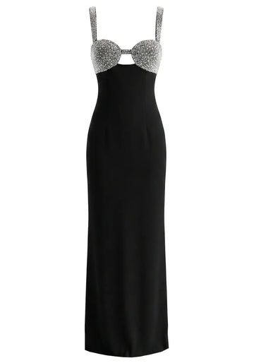 Crystal Embellished Bustier Maxi Dress Black