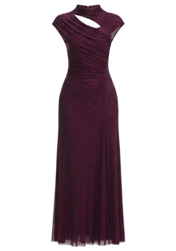 Short Sleeve Sparkly A Line Midi Dress Burgundy