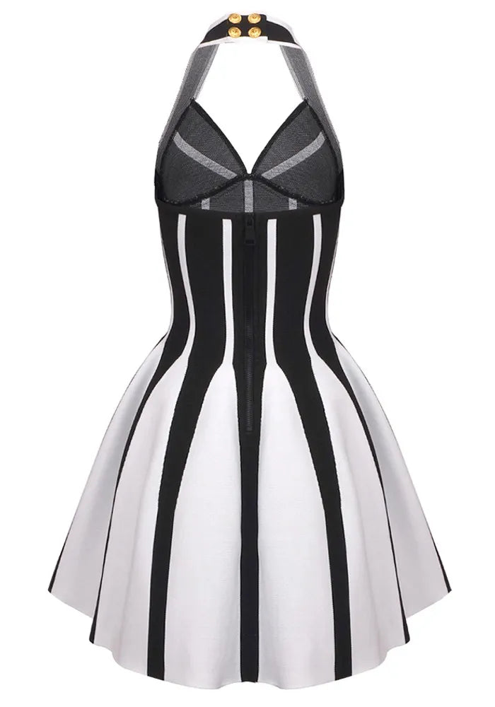 Halter A Line Dress Black White