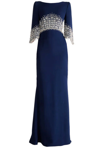 Short Sleeve Crystal Maxi Dress Navy Blue