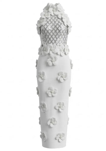 Floral Sequin Maxi Dress White