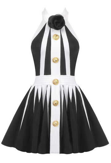 Halter Flower Detail A Line Black White