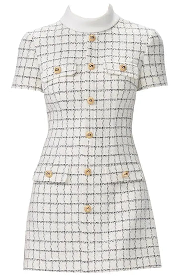 Short Sleeve Button Detail Dress White