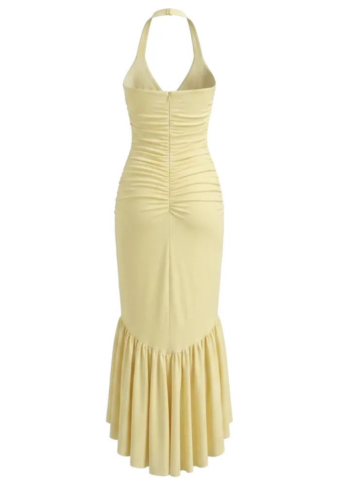 Halter Ruffle Detail Maxi Dress Yellow