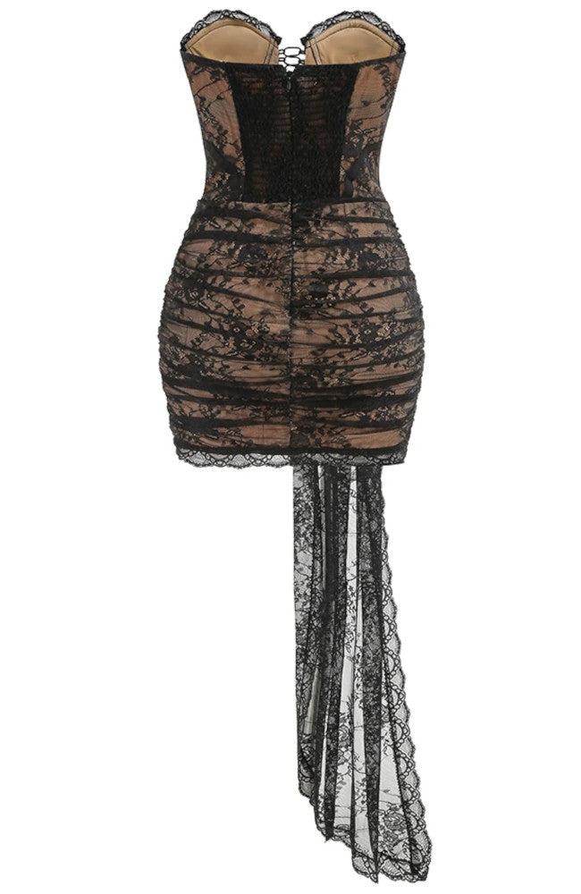 Strapless Lace Bustier Corset Dress Black